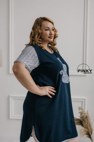 Оптом. Батальная туника с коротким рукавом - Силуэт кошек 84309 размер 2XL 84309 Темно-синій 2XL фото