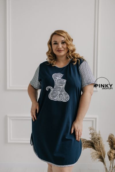 Оптом. Батальная туника с коротким рукавом - Силуэт кошек 84309 размер 2XL 84309 Темно-синій 2XL фото